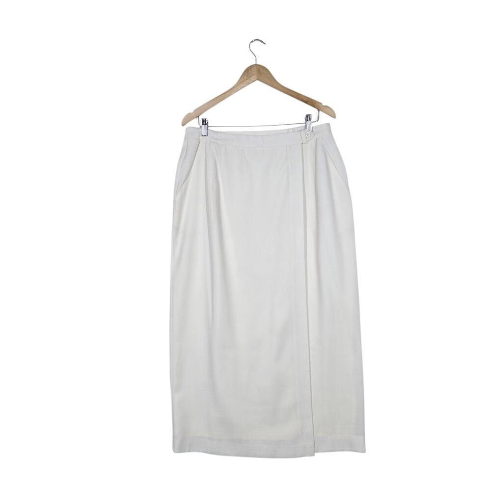 Vintage Paddy Lee White Wrap Skirt USA Pockets Size 18 Tall Minimalist Midi